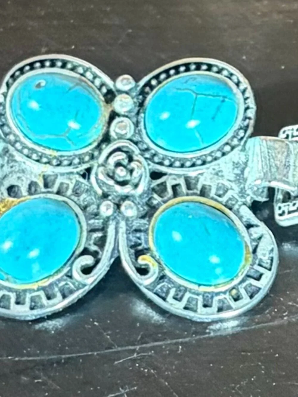 Silver Tone Western Aesthetic Butterfly Turquoise Stone Bracelet